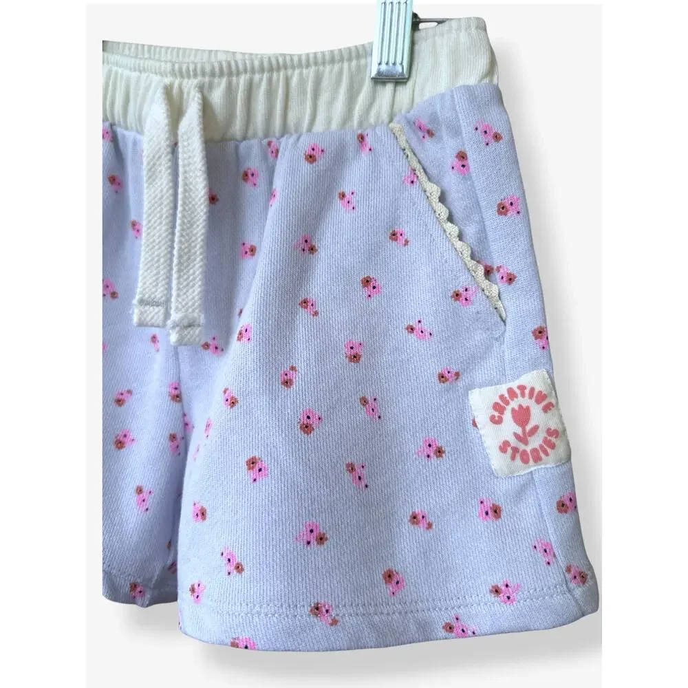 Zara Floral Shorts, Hoodie, Embroidered Fringed T-Shirt Set Size 5T Lavender